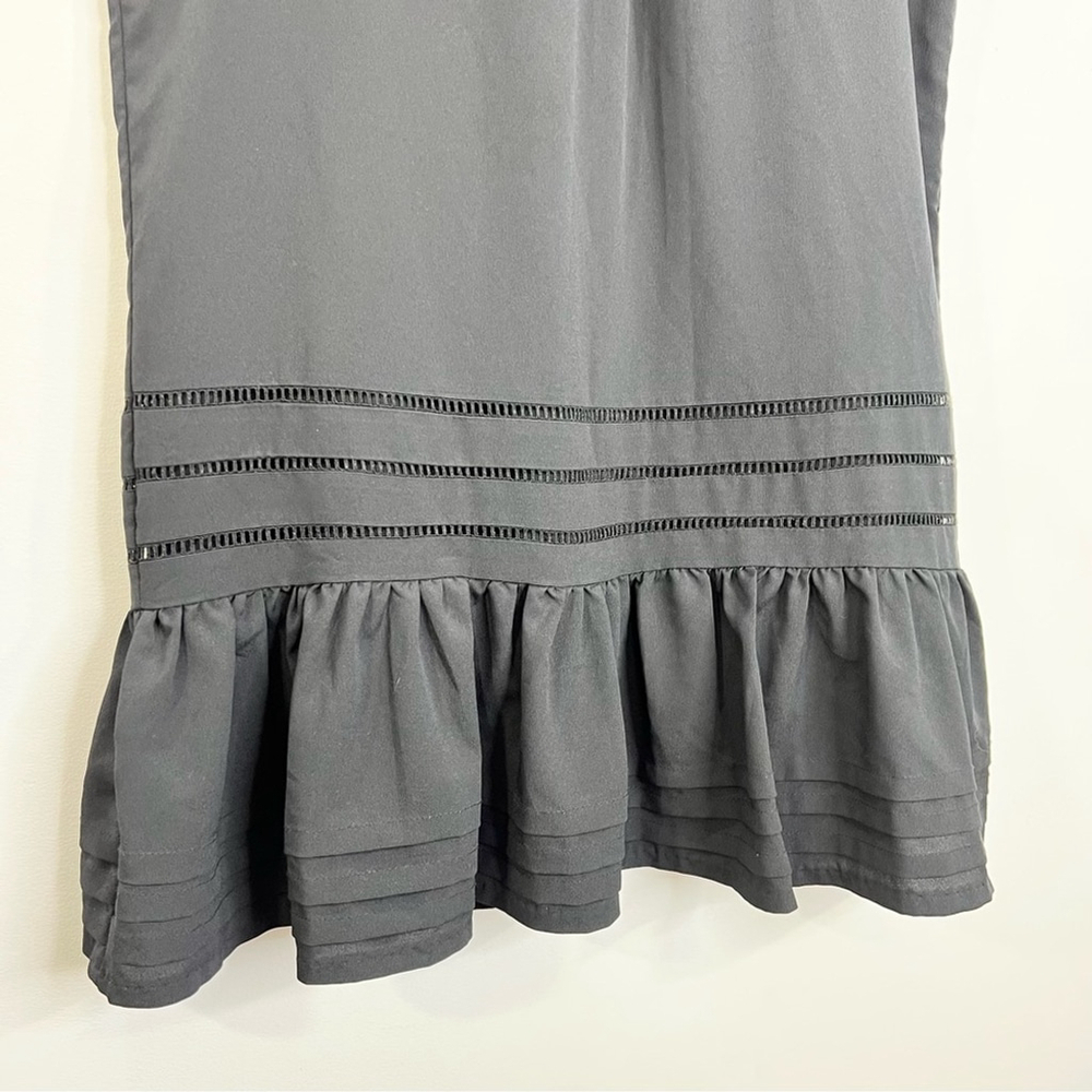 BONSUI Korea designer black ruffle hem sleeveless minimalist mini dress T1 - Picture 9 of 12